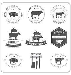 Set of butcher shop labels and design elements vector image