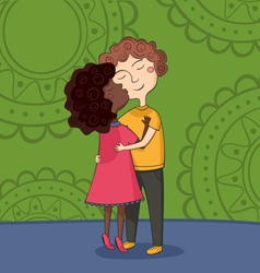 Multicultural boy and girl kissing vector image