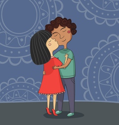 Multicultural boy and girl kissing vector image