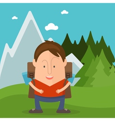 Funny man tourist in cartoon style in forest with Funny man tourist in cartoon style in forest with vector image
