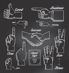 Hand and Finger sign doodle drawn on chalkboard vector image