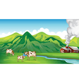 A farm house and cows vector image