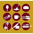 Kitchenware icon set on yellow vector image