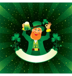 Patrick with beer and shamrock vector image