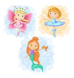 Lovely cartoon girl in different costumes vector image