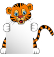 Cute young tiger cartoon with blank sign vector image