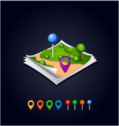 Map with GPS icons and sheets paper vector image