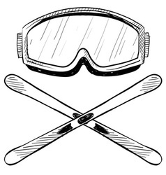 Doodle ski goggles skis vector image