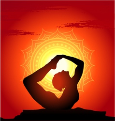 Yoga poses at sunset background vector image