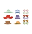 Summer hats and sunglasses set Summer hats and sunglasses set vector image
