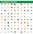 100 insect icons set cartoon style vector image