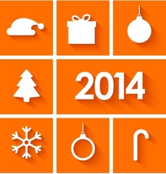 Icons set of new year 2014 on orange background vector image