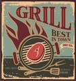 Retro BBQ poster template with fresh beef steak vector image