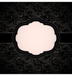 Black seamless floral pattern with vintage frame vector image