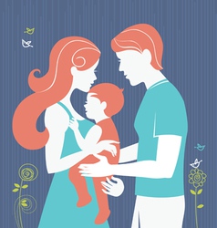 Silhouette of parents with baby girl vector image