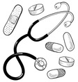 Doodle doctor medical stethescope pills bandaid vector image