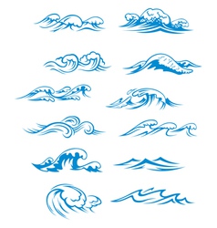 Ocean waves set isolated on white vector image