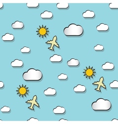 Seamless pattern with clounds suns and airplanes vector image