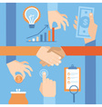 Set of hands - clients purchasing work in flat ret vector image