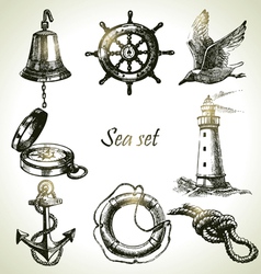Sea set of nautical design elements vector image