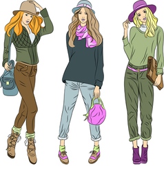 Beautiful fashion girls top models in hats vector image