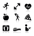 Health and fitness black clean icons set vector image