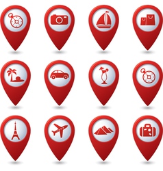 Map pointers with travel icons vector image