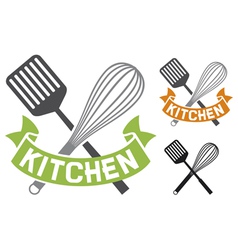Crossed spatula and balloon whisk - kitchen symbol vector image
