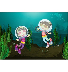 Happy girls diving underwater vector image