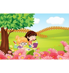 Girls reading books vector image