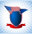 Eagle us shield flag wing flying background blue vector image