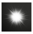 White glowing light burst with transparent vector image