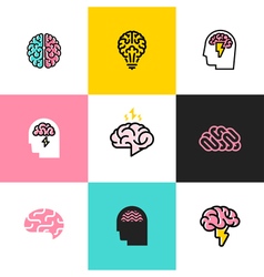 Icons and logos of brain brainstorming idea vector image