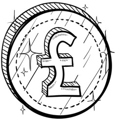 Doodle currency coin pound Doodle currency coin pound vector image