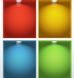 Illuminated empty book shelves vector image