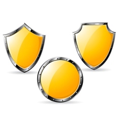 Set of yellow steel shields vector image