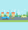 Cartoon urban landscape with road and transport Cartoon urban landscape with road and transport vector image
