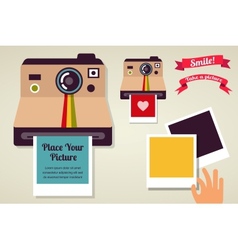 Old vintage polaroid camera with picture Old vintage polaroid camera with picture vector image