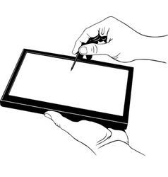 Hands holding digital tablet pc vector image