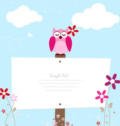 Pink owl with red flower vector image