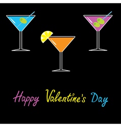 Martini set black background Happy Valentines Day vector image