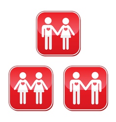 Hetero gay and lesbian love couples buttons set vector image