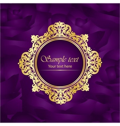 Purple luxury square background gold frame roses vector image