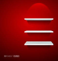 Empty white ehelf for exhibit on red background vector image