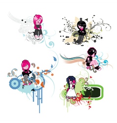 Floral frames with emo kids vector image