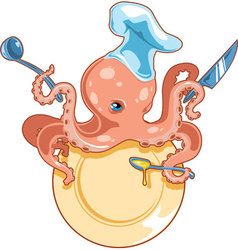 Octopus in a chef hat vector image