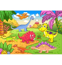 Cute dinosaurs in prehistoric scene vector image