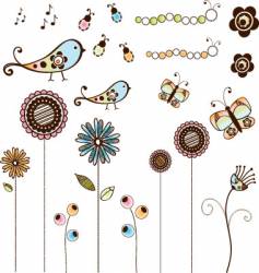 Doodle flowers and bugs set Doodle flowers and bugs set vector image