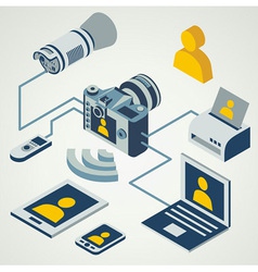 Photo camera professional flash working connect vector image