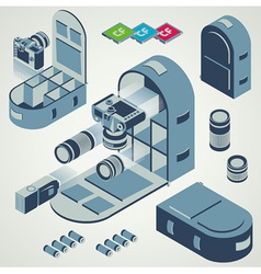 Camera photo backpack travel element set vector image